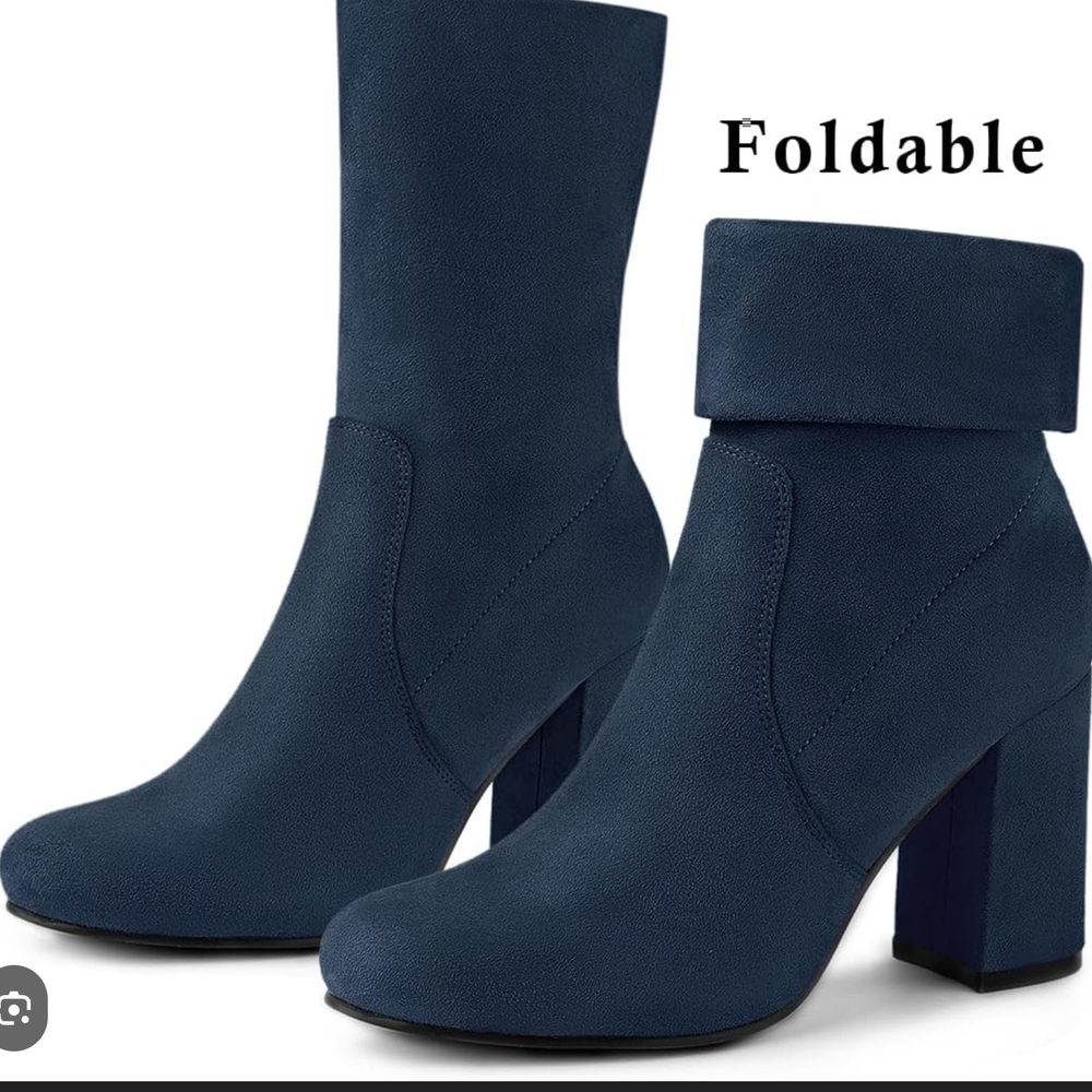 Elegant Foldable Women's Navy Heeled Boots